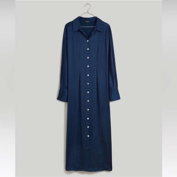 NWT Madewell Satin Button Front Midi Shirtdress Classic Indigo Blue Size 8 - Picture 11 of 15